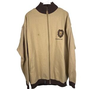 LRG Lion Rock Full Zip Sweater Mens 4XL Tan Brown Wool Blend Streetwear Jacket